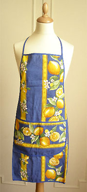 French Apron, Provence fabric (lemons. blue)